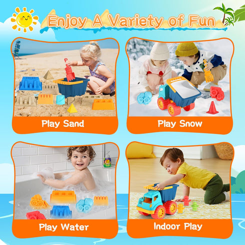 Summer Elovien Beach Sand Toys, Large Dump Truck with Bucket, Sandbox Construction Toy Sand Castle Building Kit