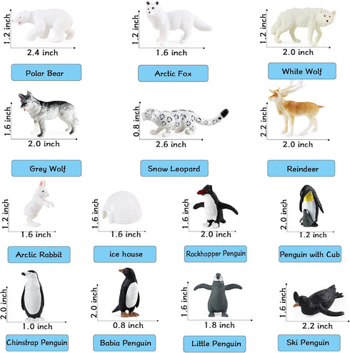 RCOMG 14PCS Mini Arctic Animal Figures, Realistic Sea Animals Toys Playset with Reindeer, Penguins, etc.