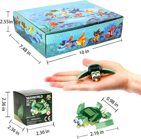 ,12PCS SetBuilding Sets Party Favors for Kids Goodie Bags Mini Building Blocks Ocean Animal, Sea Creatures Building