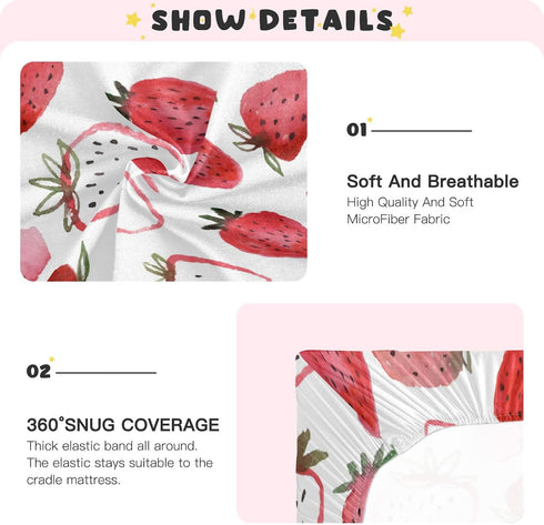 Cover,28" 52" 9" ATTX Fitted Crib Sheet Watercolor Strawberries Baby Sheets for Standard Crib Toddler Mattress Cover
