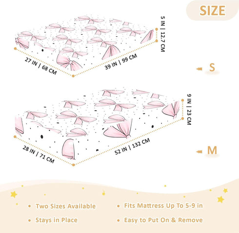 CZXW 52" 28" Pink Bowknot Pattern Crib Sheets Fitted x Natural Cotton Soft & Breathable for Baby Crib Mattress