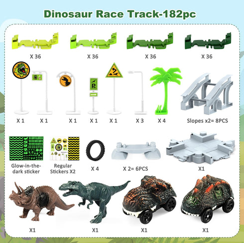 3-5, Playset, 2 3 4 5 6 7 Dinosaur Toys for Kids Glow in The Dark Flexible Train Track Dinosaur Car for Year & Up Old