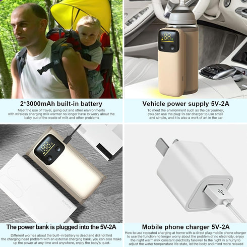 6-Temp Portable Bottle Warmer for Travel - Baby Bottle Warmers with LED Display and Flashlight, Bottle Warmers