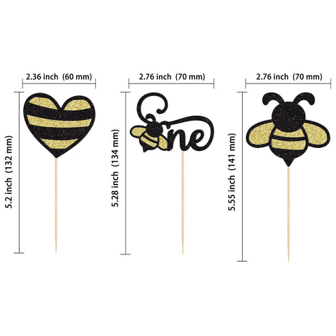 Gyufise 24Pcs Bumble Bee Cupcake Toppers, Heart Bumble Bee Cake Decorations for 1st Birthday Baby Shower Party Supplies