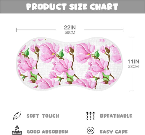 Set 4, Magnolia Flowers Muslin Baby Burp Cloths of Super Soft & Absorbent Burping Rags, Cotton Burp Clothes Shower Gift