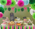 ADLKGG Tropical Flamingo Palm Leaf Banner, Party Decorations with Hanging Paper Fans, Lanterns, and Tissue Tassels