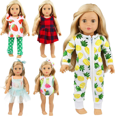 5 Sets 14-18 Inch 43cm 15 Inch Ecore Fun Baby Doll Clothes and Headbands Outfits Pjs Baby Doll Accessories for New Born