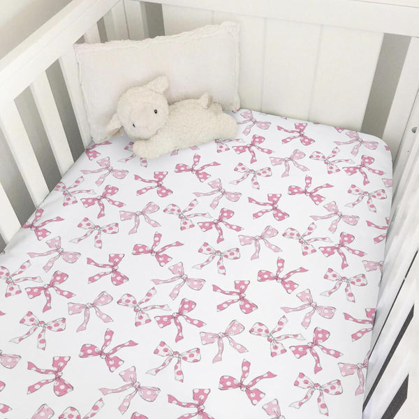 Selgkds Pink Dot Bows Baby Crib Sheets for Girls Sweet Girly Bows Soft
