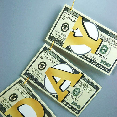 Money Dollar Bill Signs Theme Paper Happy Birthday Banner, Bill Pennant Banner Party Decorations