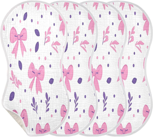 YETTASBIN Cute Bows Ribbons Muslin Baby Burp Cloth, Super Soft Absorbent Cotton Burp Rag Baby Bibs Feeding Cloth