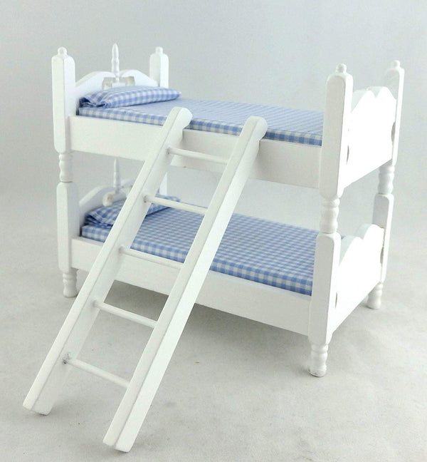 Dollhouse Miniature 1:12 Scale White and Blue Bunkbeds with Ladder, #T5350