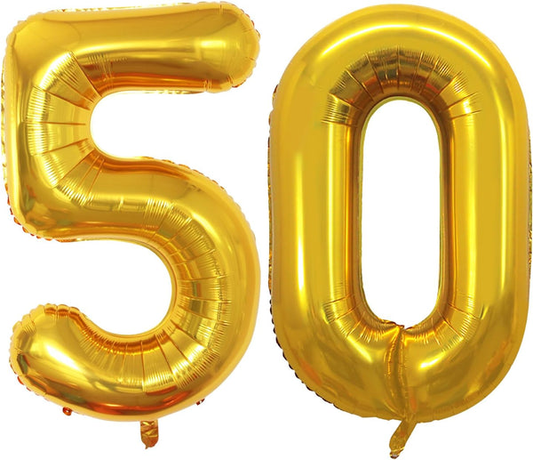 GOER Number 50 Balloons for 50th Birthday Party Decorations, 42 Inch Jumbo Foil Helium Balloons (Gold)