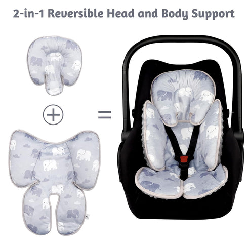 TANOFAR Infant Car Seat Head Support, Soft Baby Carseat Head & Body Support, Grey Elephant Baby Car Seat Insert Cushion