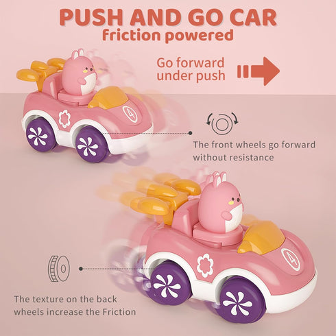 4 Pack Animal Cartoon Push Cars, Educational Toys for 1+ Year Old Girl Birthday Gift, Baby Toys