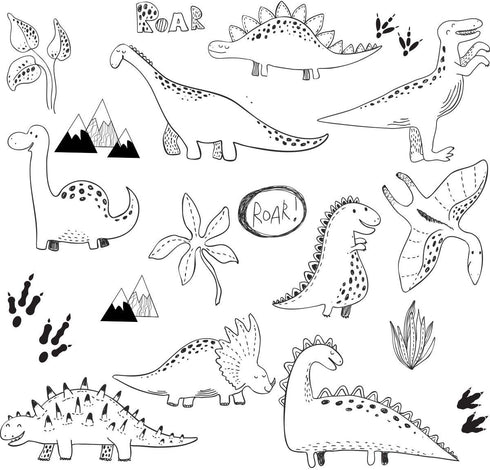 Dinosaur Wall Stickers, 36 Count, Peel & Stick, Reusable, Black Vinyl, Modern Contemporary Style, Wall Decals