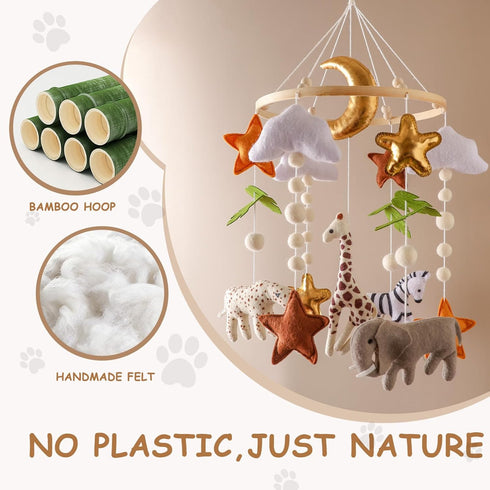 Wonderoo by Wowo Baby Mobile for Crib Handmade Hanging Felt Nursery Mobile Fits Most Crib Arms Gender-Neutral Safari
