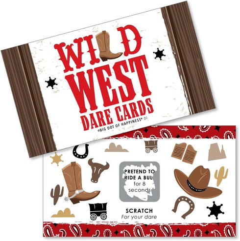 Big Dot of Happiness Western Hoedown - Wild West Cowboy Party Game Scratch Off Dare Cards, 22 Count