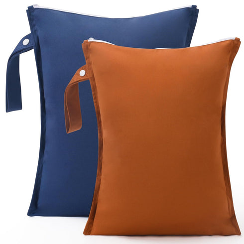 2pcs Cloth Diaper Mess-proof Wet Bags - Waterproof Reusable Storage for Soiled Baby Items, Beach Pool Bag (Blue, Brown)