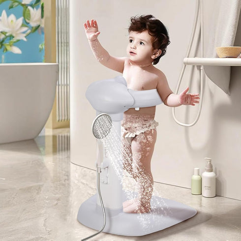 TOLUON Foldable ABS Baby Shower Stand with Armrest,Adjustable Height & Armrest Width Baby Bath Support,Anti-Slip Bath