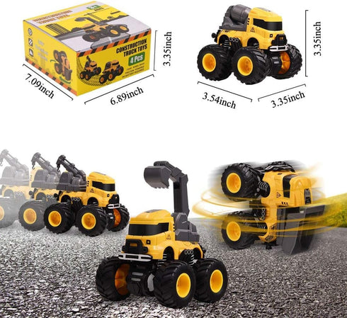 3-8, 4 Pack Construction Truck Toys, Push and Go Toy Trucks for Toddlers Kids Age Friction Powered Car Toys Include