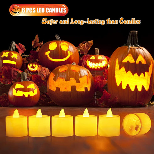 Pumpkin Carving Kit for Kids - 6 Easy Tools, 6 LED Candles, 10 Stencils & 20 Halloween Candy Bags