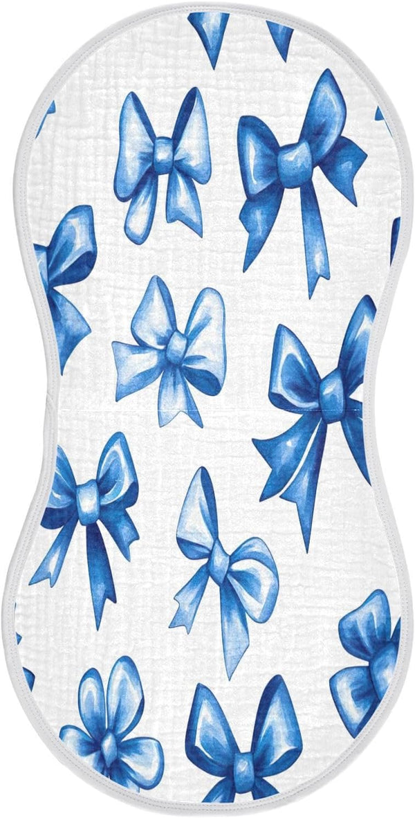 YETTASBIN Blue Bow Muslin Baby Burp Cloth, Super Soft Absorbent Cotton Burp Rag