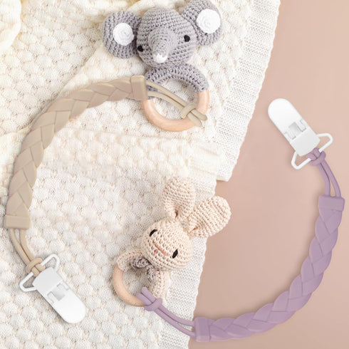 Draklary 4-Pack 100% Stylish Silicone Pacifier Clips, Pacifier Holder with Flexible Woven Rope Design, Food Grade