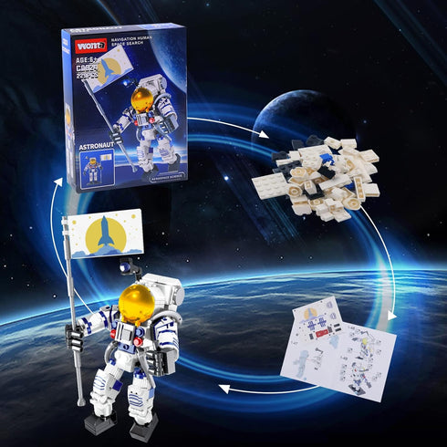 229pcs SIENON Astronaut Building Block Toy for Kids and Adults, Building Block Spaceman Figure Holding The Flag