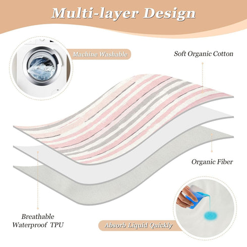 siphylline 52" 34" Pink and Light Gray Stripe Pattern Doodle Art Extra Large Resuable Potty Training Pad Soft Absorbent