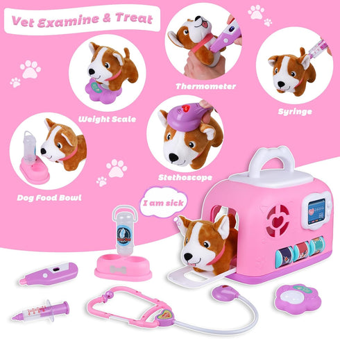 Gifts2U Set, 3-8 Pet Care Cage Play Vet Clinic and Doctor Kit for Kids with Dress Up Costume, Doctor Medical Pretend