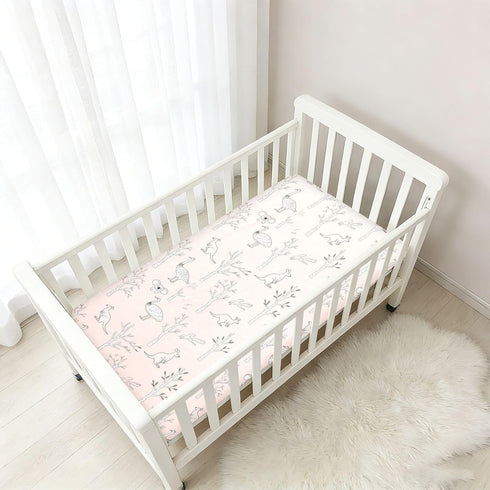 miaozhen 1 Pack 52x28 Cotton Baby Crib Sheets for Boys Girls Soft Comfy Animal Kangaroo Rustic Woods Pattern Pink