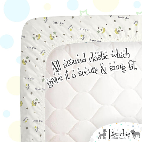 Frenchie Mini Couture 100% 28 52 x8in, Fitted Crib Sheet Woven Cotton Fits Toddler Mattress, x Twinkle Little Star