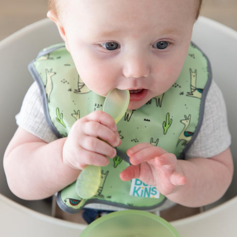 Bumkins Baby Bowl, Silicone Feeding Set with Suction, Includes Spoon and Lid, First Feeding Set, Green Jelly for Baby