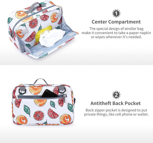 Non-Slip Stroller Organizer Bag for Diapers with Insulated Pocket, Hooks, Adjustable Strap, Universal Fit for Most