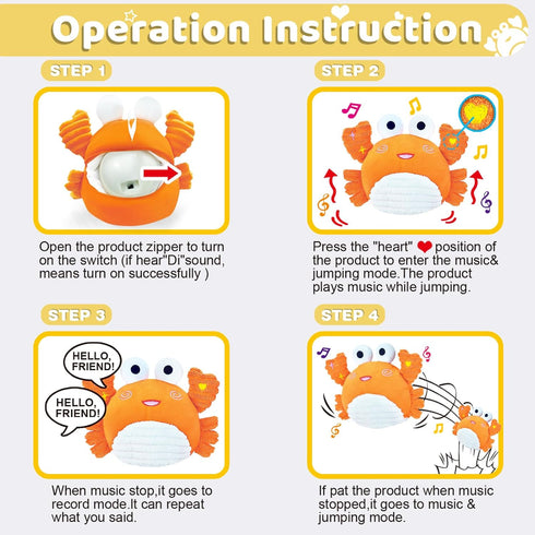 6-18 120+ Tummy 6-18 RedCrab Crawling Crab Baby Toy for Months with Songs & Recording Feature,Musical Dancing Walking