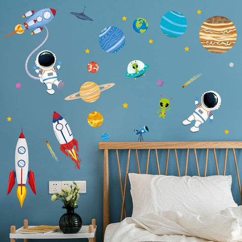 decalmile Outer Space Wall Decals, Rocket Planets Astronaut Stickers for Baby Nursery Boys Bedroom Decor