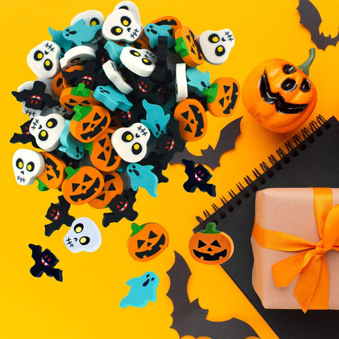 Halloween Mini Erasers Bulk Set, Pumpkin Ghost Bat Erasers for Kids Trick or Treat Goody Bag Filler Party Favors