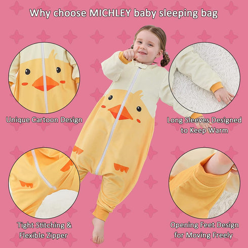 Girls,Duck,1-3Years MICHLEY Baby Sleeping Bag Sack Long Sleeve with Feet Winter Swaddle Wearable Blanket for Boys