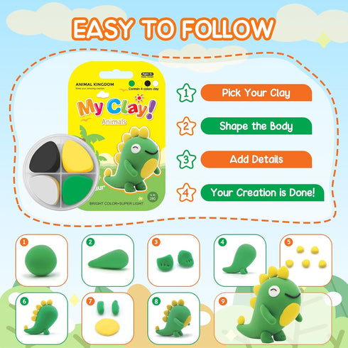 12 Air Dry Clay for Kids Air Clay Art Kits Box Animals Theme Air Dry Modeling Clay Kit w/Sculpting Tools& Step-by-Step