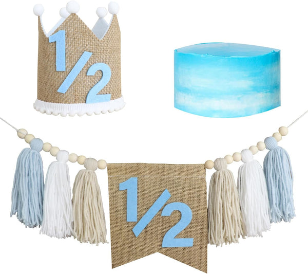 1/2 Birthday High Chair Banner, Half Way To One Banner,1/2 Crown Hat,6