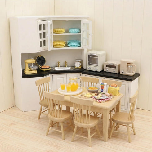 10PCS Set 1:12 Miniature Dollhouse Waffle Maker Toaster Scale Stand Mixer Flour Kitchen Decoration Modern Mini House