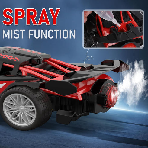SwordRain 1/18 4-7 8-12(Black RC Car for Kids with Rechargeable Battery, LED Lights & Spray - Remote Control Car