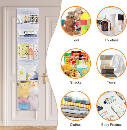 Hanging Toy Storage over Door, Block Stuffed Animal Organizer with 4 Removable Case Bags, Mesh Pocket Holder
