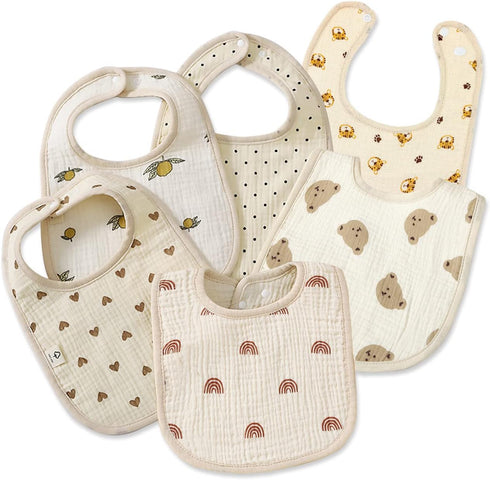 Muslin Baby Drooling Bibs, Soft & Absorbent Multi-Layer Bibs for Teething Boys and Girls