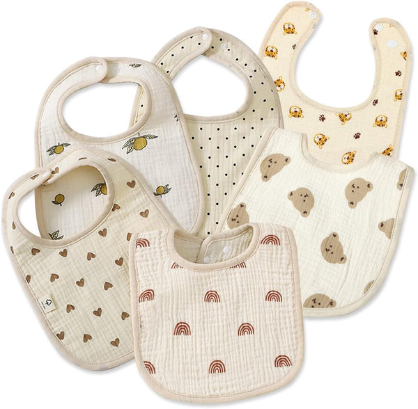 Muslin Baby Drooling Bibs, Soft & Absorbent Multi-Layer Bibs for Teething Boys and Girls