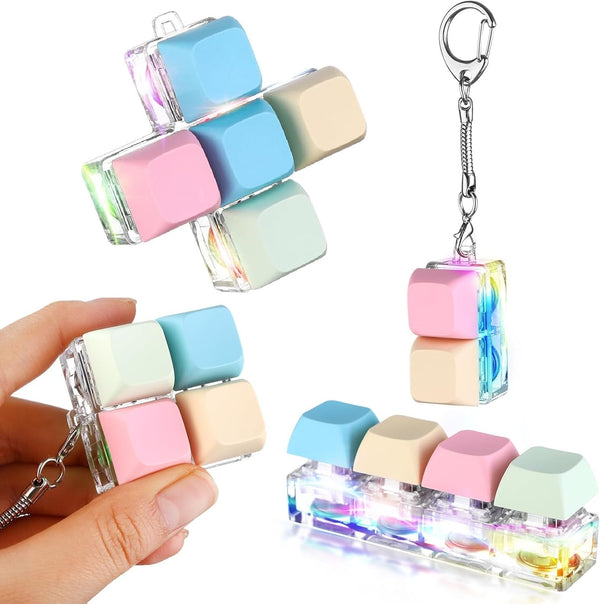 4 Pcs Keyboard Fidget Keychain Toys, Decompression Clicker with LED Light for Stress Relief and Fun