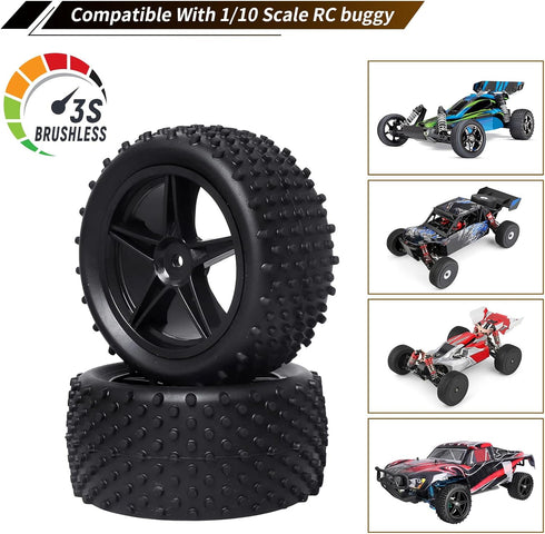 12mm Hex Wheels Tires Set (1/10 RC Buggy) - Front & Rear Compatible with Traxxas Bandit Vxl, Non-Glued