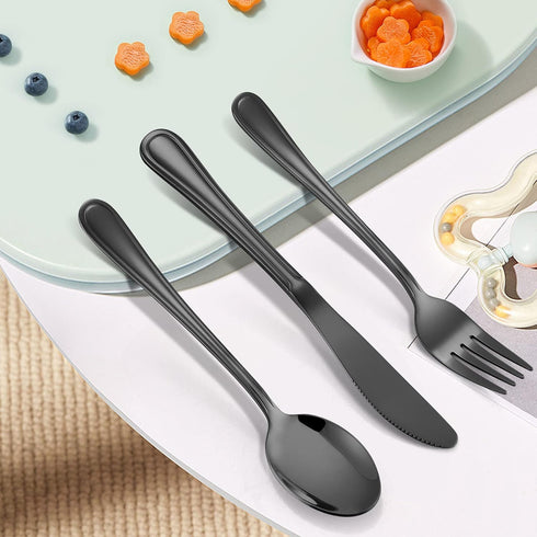 LIANYU 15-Piece Black Kids Silverware Set, Stainless Steel Toddler Utensils, Mirror Finished Flatware for 5