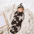 Valvphora Brown Cow Print Swaddle Blanket with Hat Receiving Blanket, Western Highland Cow Baby Items Stuff for Girls