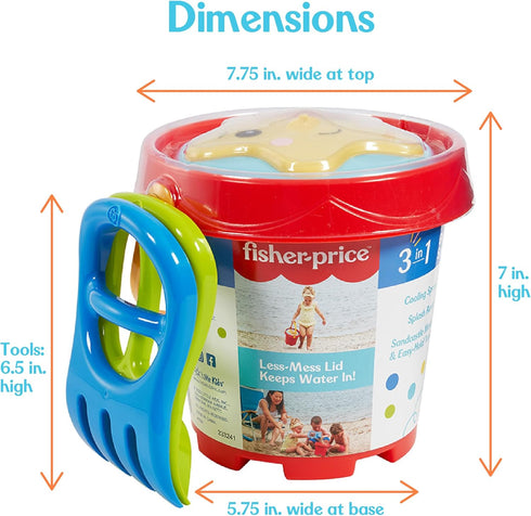 Fisher-Price Toddler 3-in-1 Beach Bucket: Portable Sprinkler and Sandcastle Mold, Water Toy and Sand Toys for Ages 18+